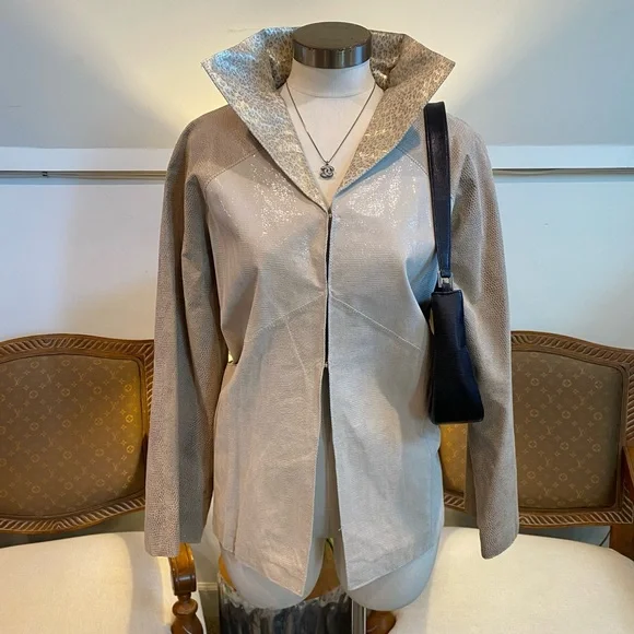 Vintage 80s Animal Print Genuine Suede Leather Blazer Jacket Grunge Indie Scandi - Picture 1 of 4